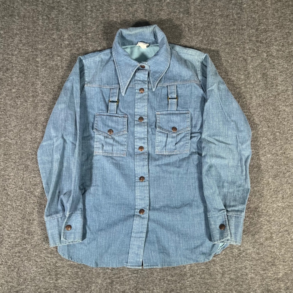 Vintage Old Town Denim Western Shirt Light Wash D-Ring Dagger Collar Size 13